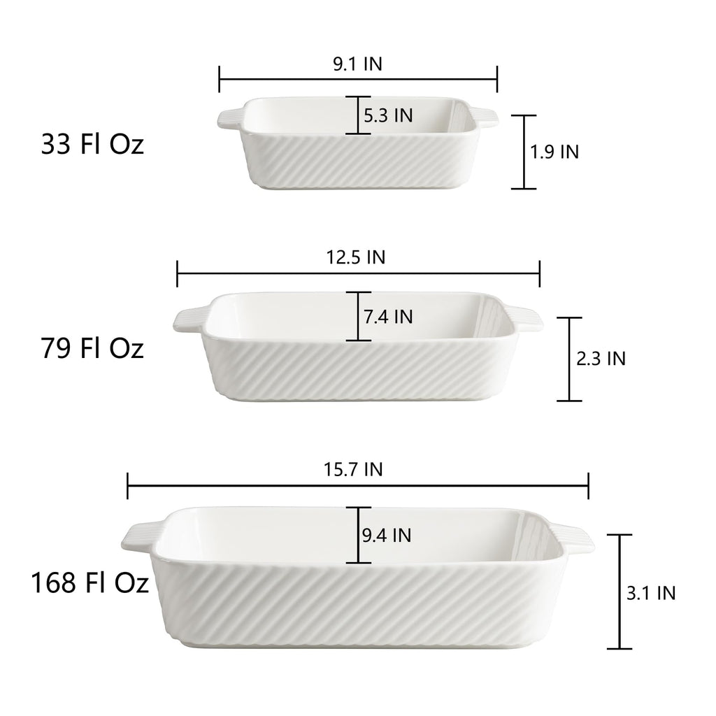 Sweejar Ceramic Baking Dish Set, Cake Baking Dish for Brownie, Porcelain Striped Casserole Dishes for Oven with Handle for Lasagna, Family Dinner(Beige)