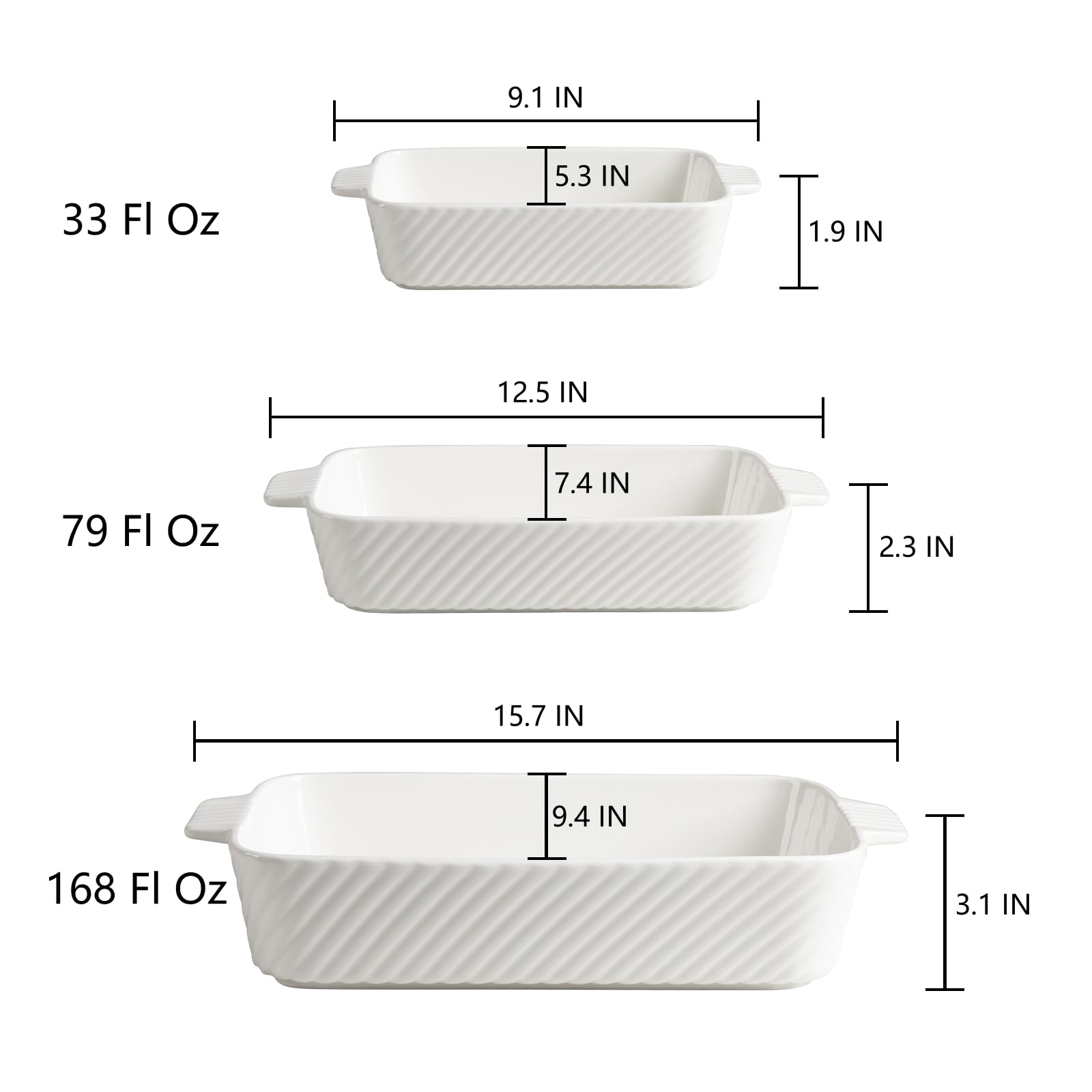 Sweejar Ceramic Baking Dish Set, Cake Baking Dish for Brownie, Porcelain Striped Casserole Dishes for Oven with Handle for Lasagna, Family Dinner(Turquoise)