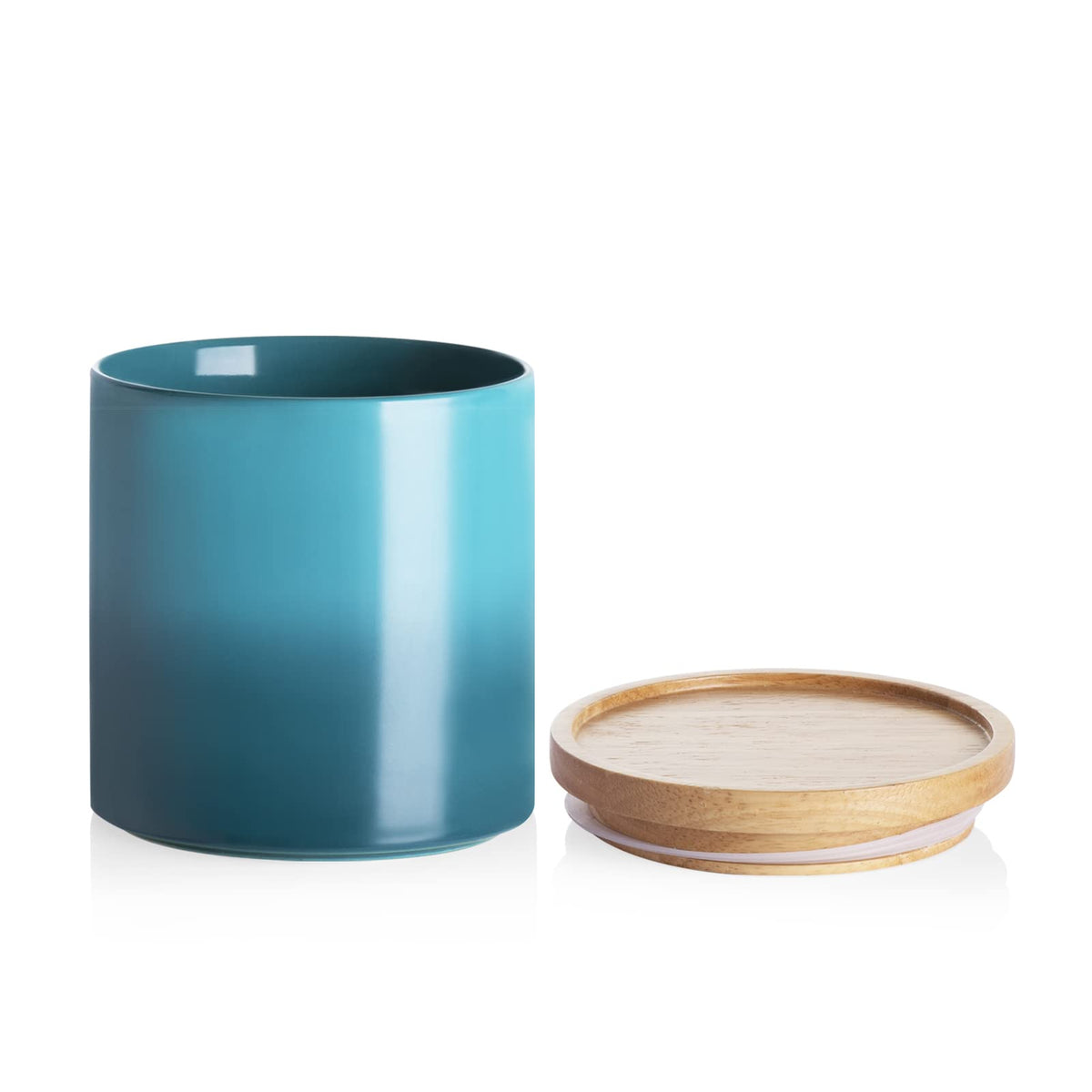 Sweejar Kitchen Canisters Ceramic Food Storage Jar, Stackable Containers with Airtight Seal Wooden Lid for Serving Coffee Bean, Flour, Tea, Spice and More - 39 Fl Oz (Turquoise)