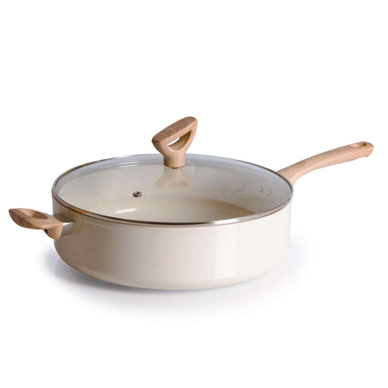 T-fal Revive Ceramic Nonstick Saute Frying Pan with Lid 6 Qt, Oven Safe to 350°F Cookware, Stay-Cool Handle Skillet, Ceramic Pots and Pans, Beige Granite
