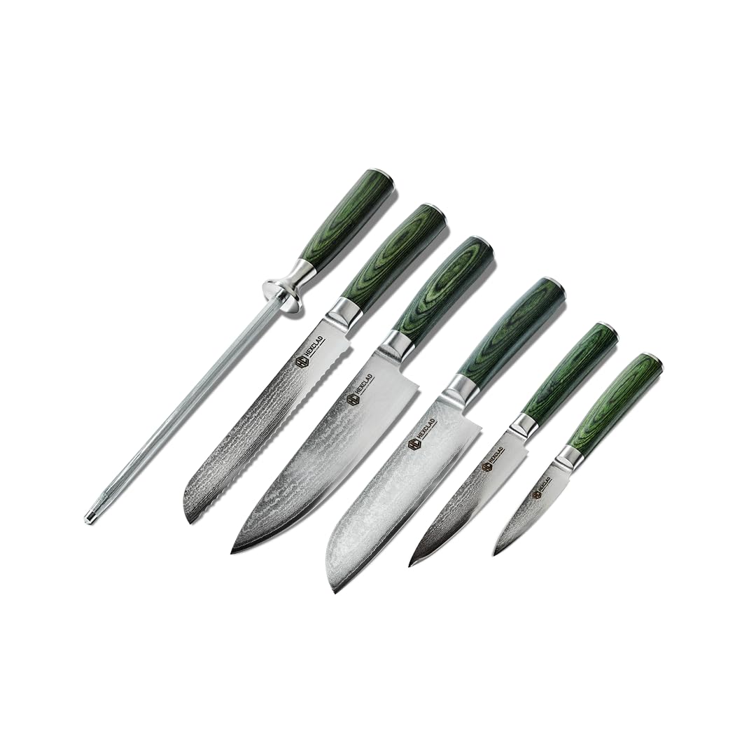 HexClad Green 6 Piece Japanese Damascus Stainless Steel Knife Set
