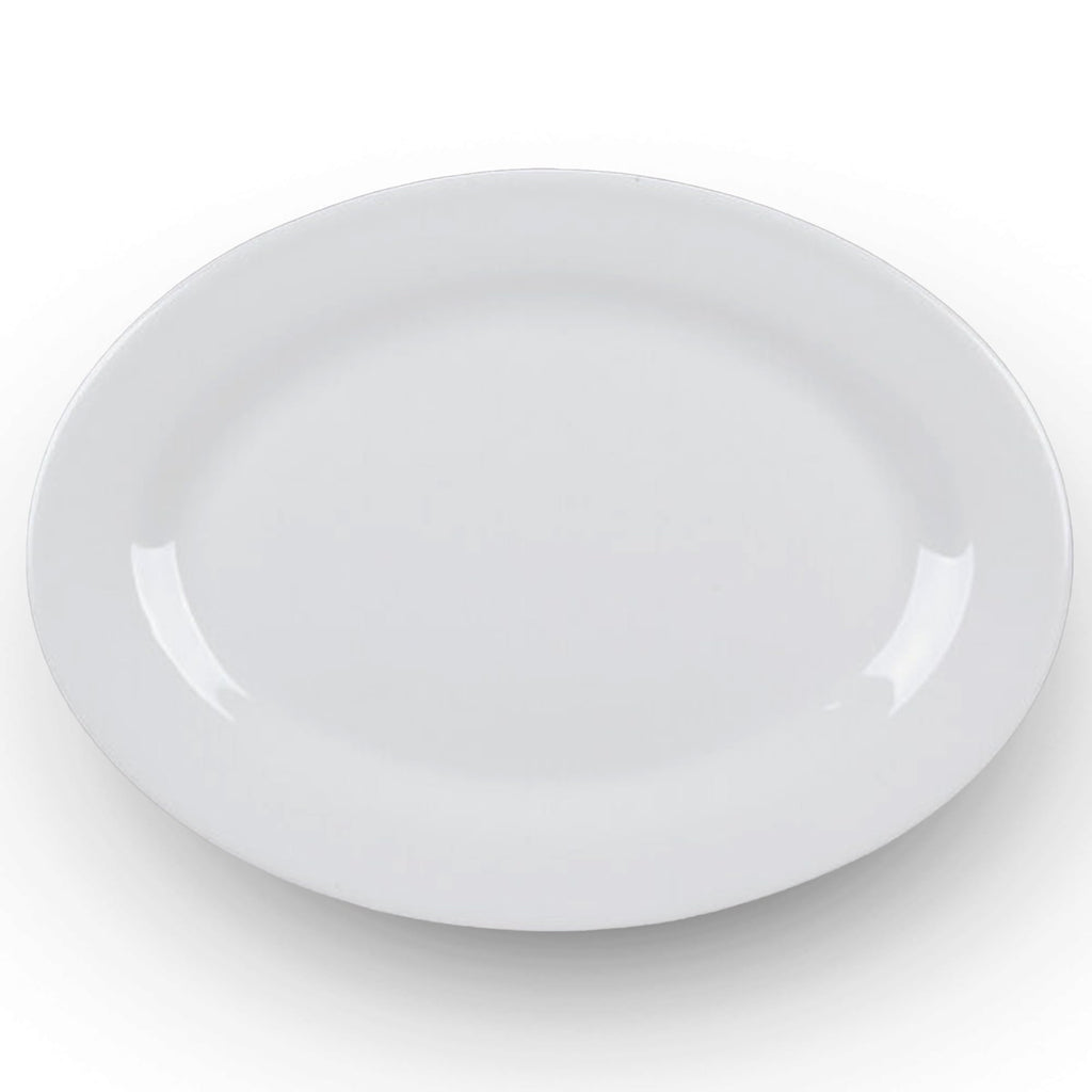 Tuxton China ALH-160 Platter, 16-1/8" x 11-1/4", Oval, Wide Rim, Rolled Edge, Microwave and Dishwasher Safe, Oven Proof, Fully Vitrified, Alaska, Porcelain White, Pack of 6