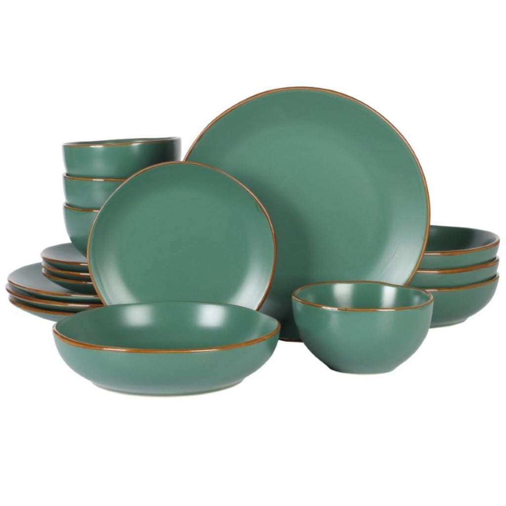 Gibson Home Hazeltine 16-Piece Green Stoneware Dinnerware Set – Plates and Bowls, Durable Ceramic Kitchen Dinner Set