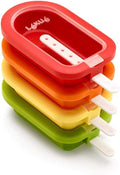 Lékué Set of 4 Large Stackable Popsicle Molds + Sticks & Lids | Homemade Freezer Ice Pops & Frozen Snacks | Flexible Platinum Silicone for Easy Fill & Unmold | Reusable & Dishwasher Safe| Multicolor