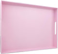 Pink Serving Tray for Coffee Table, Rectangular Plastic Decorative Tray with Handles for Entertaining, Outdoor Patio, Living Room, Ottoman, Bathroom Counter, 11.8”*15.7”*1.6”