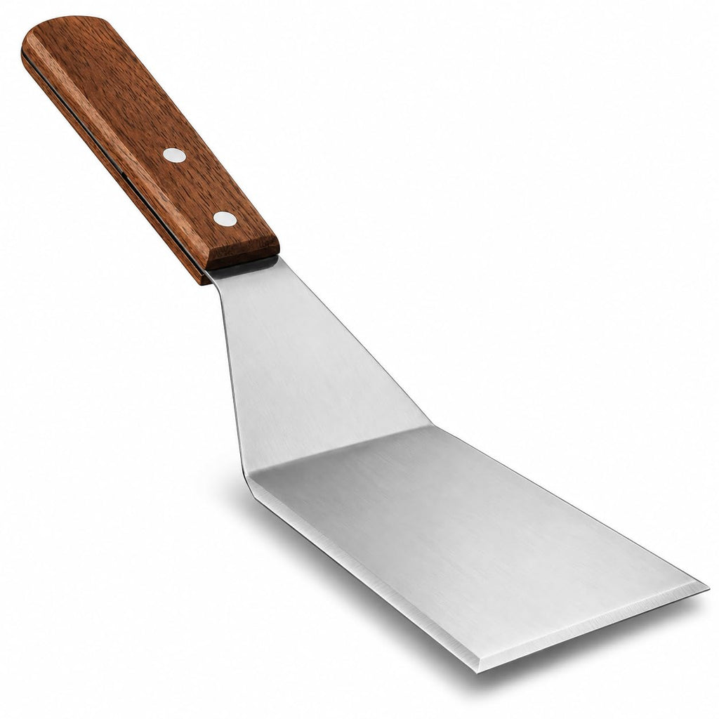Extra Wide Spatula with Beveled Edges, Oversized Stainless-Steel Spatula with Wood Handle for Skillets, Griddles & Pancake Flipper for Burgers, Omelet, and Versatile for Culinary Task, 6 x 5-inches