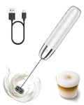 Maestri House Rechargeable Milk Frother, Handheld Electric Foam Maker Detachable Stainless Steel Whisk Drink Mixer Foamer Mini Blender for Matcha, Lattes, Cappuccino, No Stand (White and Silver)