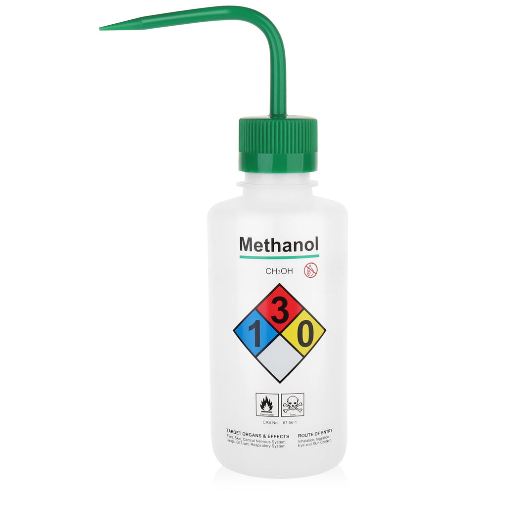 LABINVO 4pcs of Methanol Wash Bottles, Vol.500ml (17oz), Narrow Mouth, Self-Venting Safety Wash Bottles, LDPE Material, IN-WBM500
