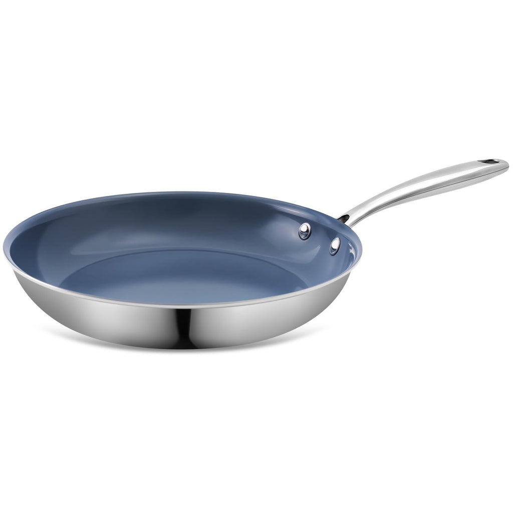 Ephaclad 8 Inch Ceramic Frying Pan Skillet, Stainless Steel Nonstick Egg Pan, PTFE PFAS PFOA Free, Induction Compatible, Oven Safe, Hand Wash Recommended for Longer Coating Life