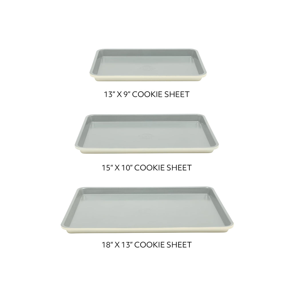 Sur La Table Kitchen Essentials Bake Sale 3-Piece Cookie Sheet Set – Nonstick Carbon Steel Baking Pans (13, 15, 18 Inch) – Grey Easy-Clean Oven Trays for Cookies, Roasting & More