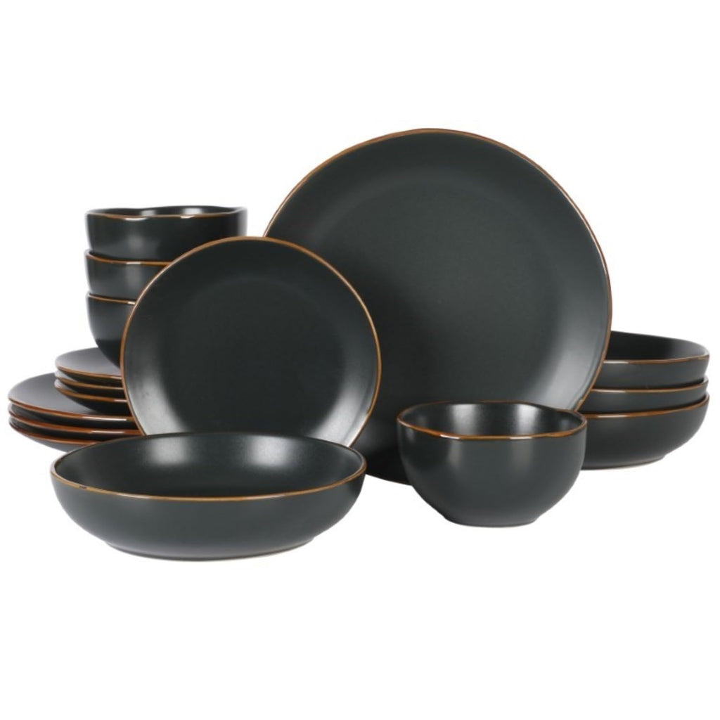 Gibson Home Hazeltine 16-Piece Green Stoneware Dinnerware Set – Plates and Bowls, Durable Ceramic Kitchen Dinner Set