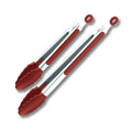 Red Stainless Steel Tongs Heat Resistant Kitchen Tongs Set - 9" & 12" Inch, BBQ Tongs with Silicone Tip, Strong Grip for Cooking, Salad Tossing, Air Fryer, & Grill Tongs- Pull Lock, Red - Set of 2