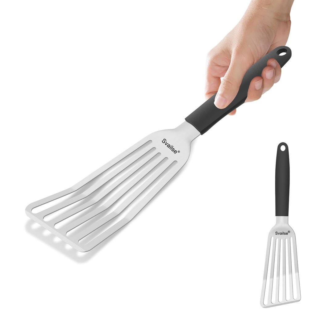 Svailse Fish Spatula Stainless Steel, Metal Spatula for Cast Iron Skillet, Slotted Turner with Silicone Handle for Cooking, Grilling, Flipping, Egg, Cookie, Pancake and Burger (Large, 13.5 Inch)