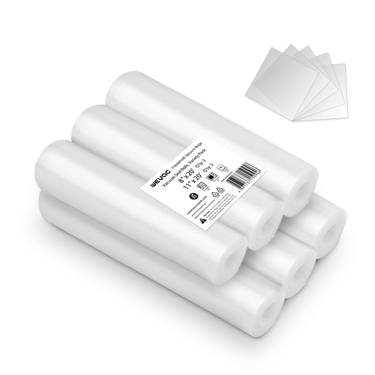 8" x 20' and 11" x 20' Vacuum Sealer Roll, 6 Pack-Ideal for Food Storage, Sous Vide, and Meal Prep, Keep Food Fresh and Nutrients, Wevac Lite