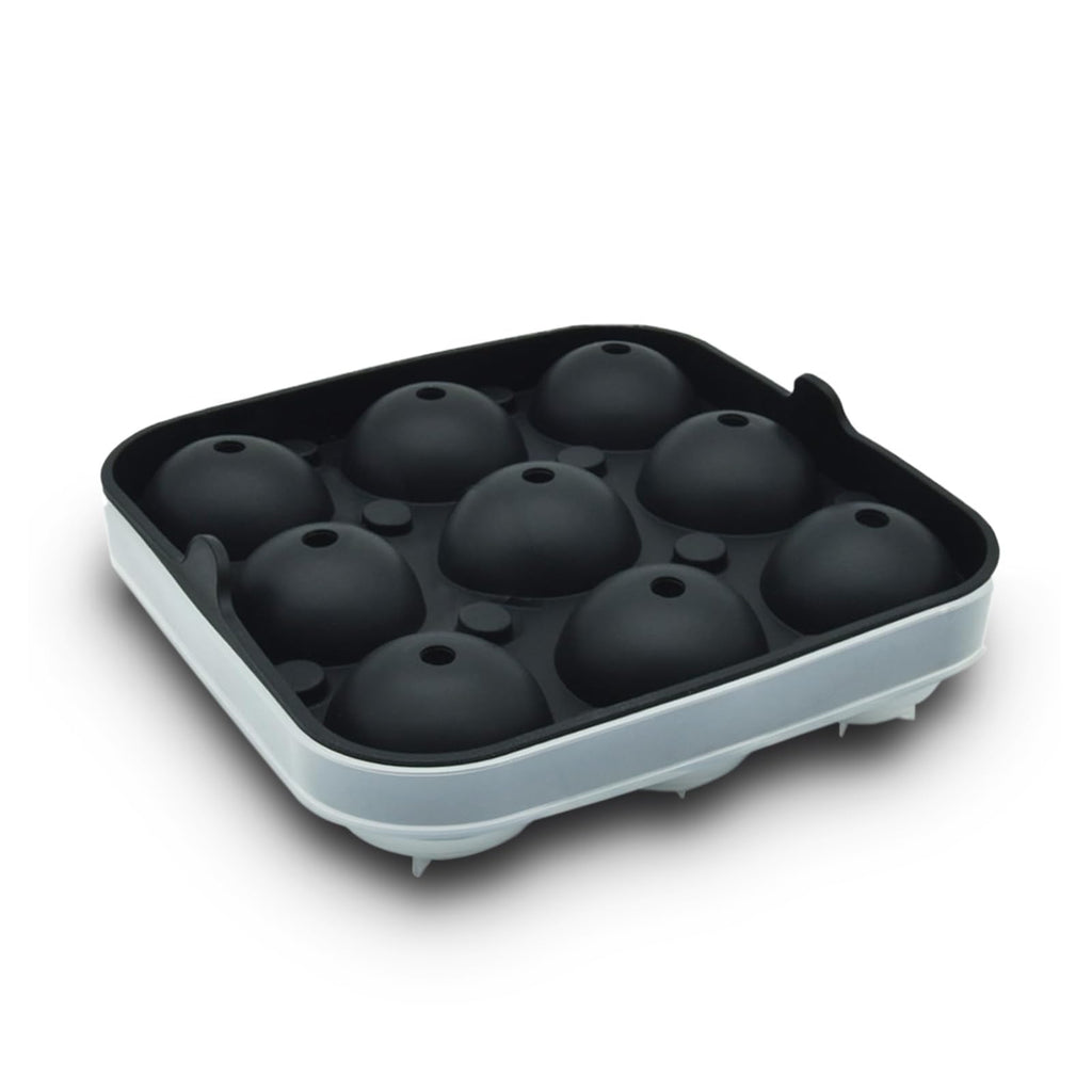 Samuelworld Large Ice Ball Maker with Lid, 9 x 2 Inch Ice Balls - Food Grade, Easy To Fill Round Silicone Ice Tray, Perfect Spheres Craft Ice Maker for Whiskey, Cocktails, Gifting - Black