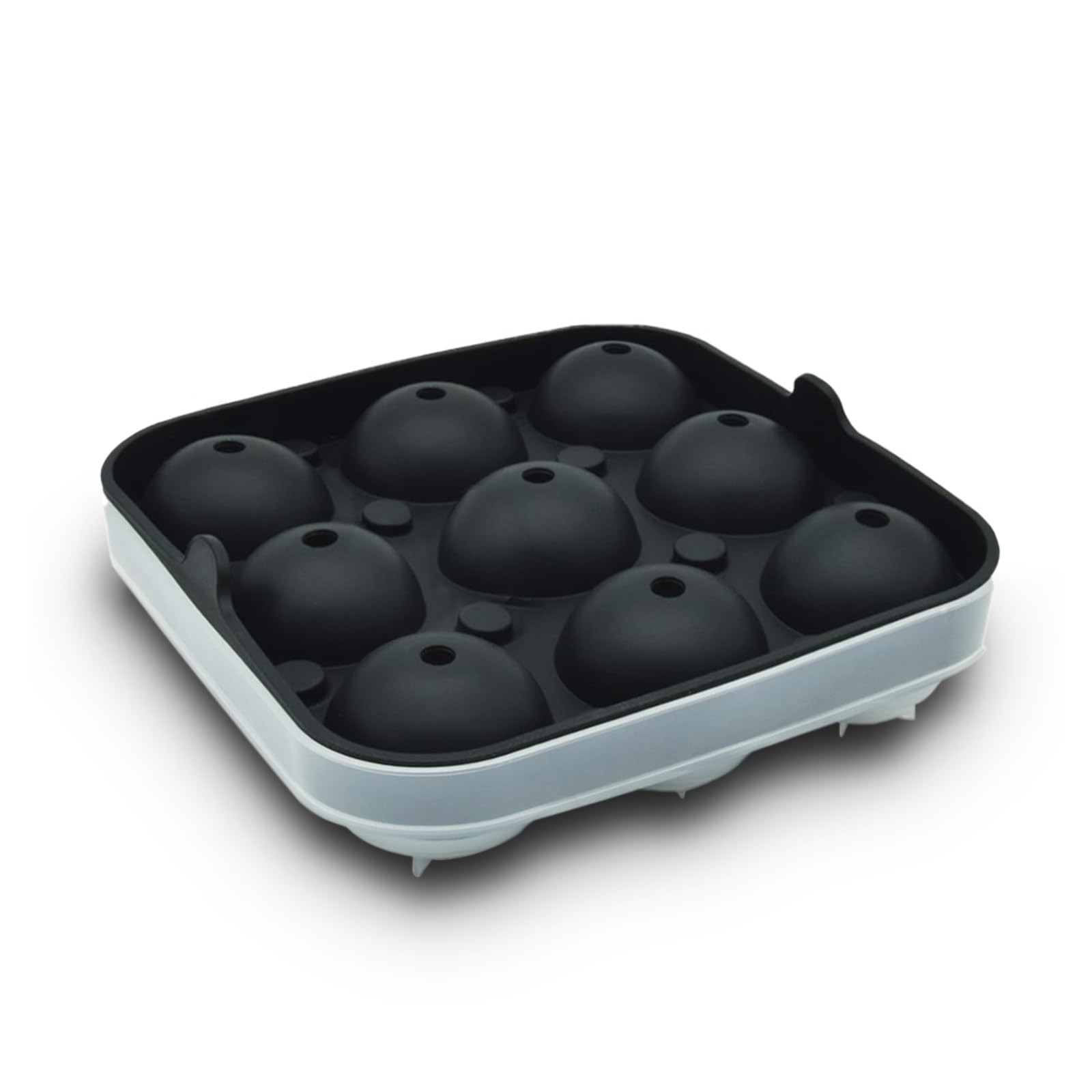Samuelworld Large Ice Ball Maker with Lid, 9 x 2 Inch Ice Balls - Food Grade, Easy To Fill Round Silicone Ice Tray, Perfect Spheres Craft Ice Maker for Whiskey, Cocktails, Gifting - Black