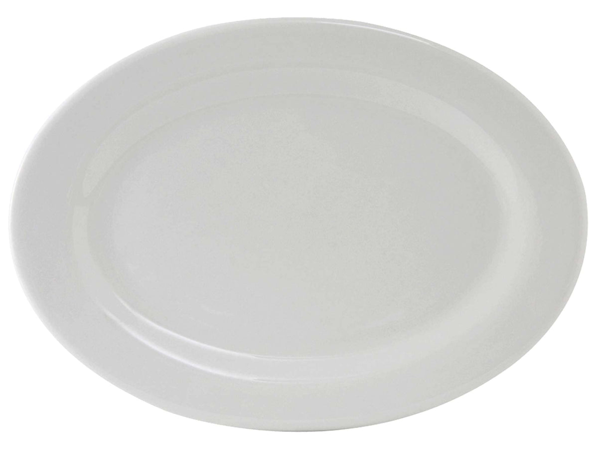 Tuxton China ALH-160 Platter, 16-1/8" x 11-1/4", Oval, Wide Rim, Rolled Edge, Microwave and Dishwasher Safe, Oven Proof, Fully Vitrified, Alaska, Porcelain White, Pack of 6
