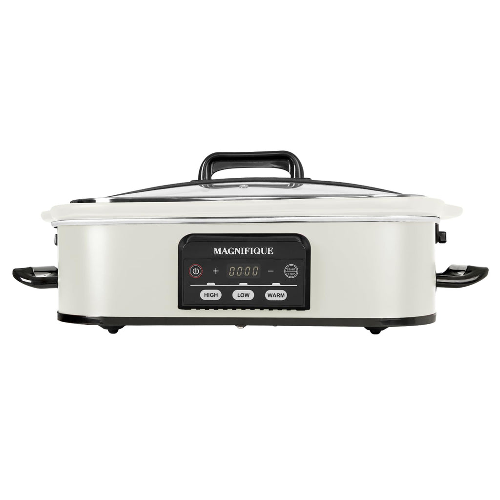 Magnifique 4 Quart Casserole Digital Slow Cooker, Premium Ceramic Bakeware for Oven, Dishwasher Safe Baking Dish, White