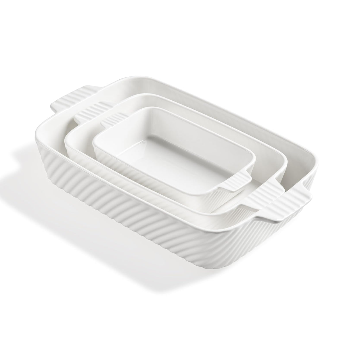 Sweejar Ceramic Baking Dish Set, Cake Baking Dish for Brownie, Porcelain Striped Casserole Dishes for Oven with Handle for Lasagna, Family Dinner(Turquoise)