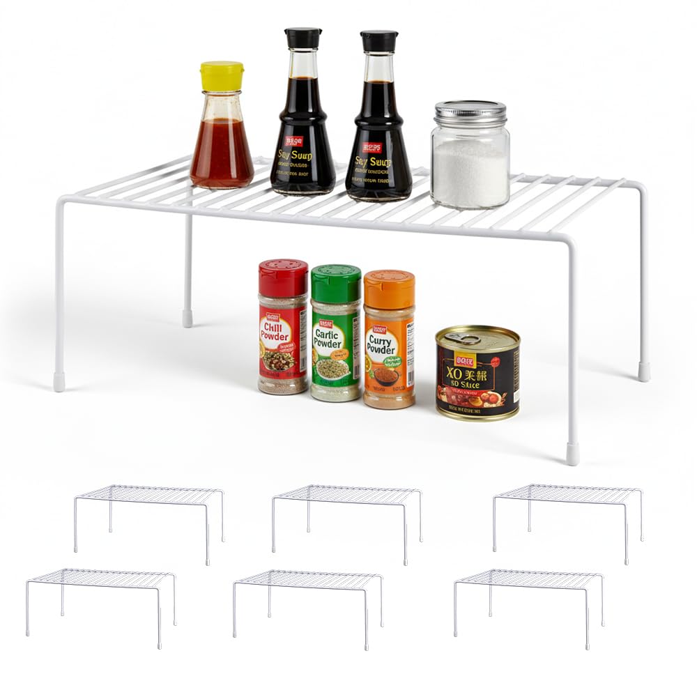 ziroland 6-Pack Medium (13x8.5inch) Kitchen Organizer Rack, Kitchen Shelves for Spice Organization for Cabinet, Pantry Organizers and Storage, Spice Rack, Desk Organizer, White