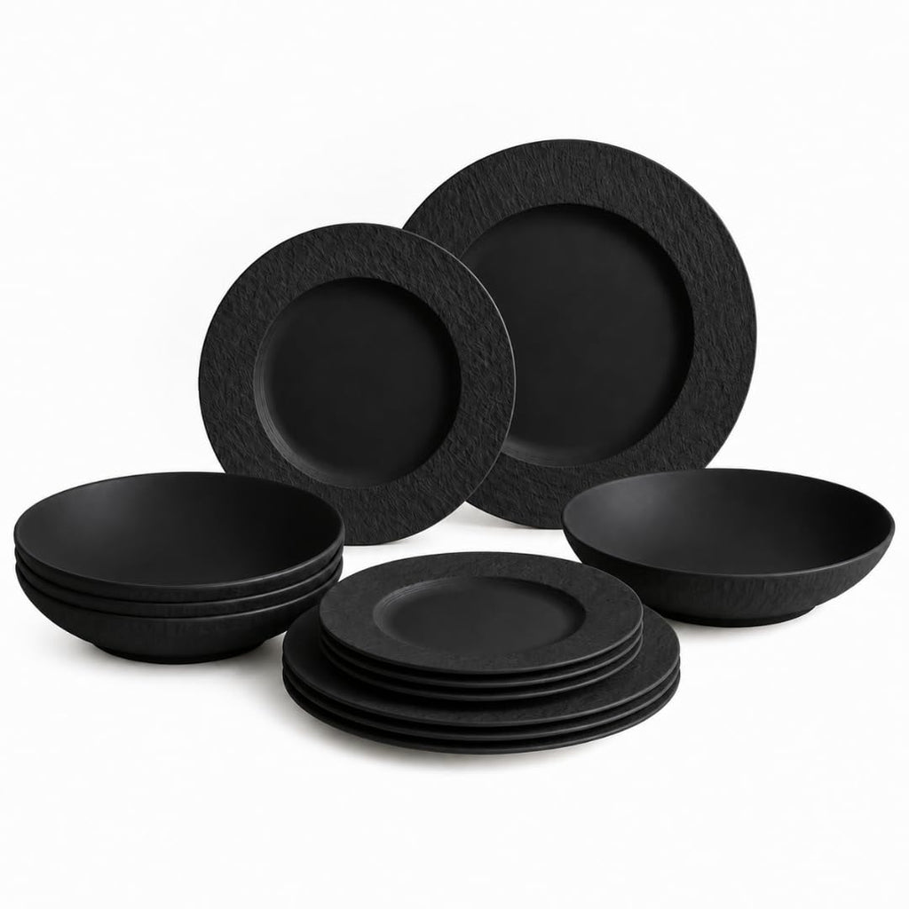 Villeroy & Boch Manufacture Rock Blanc 12 Piece Dinnerware Set, White