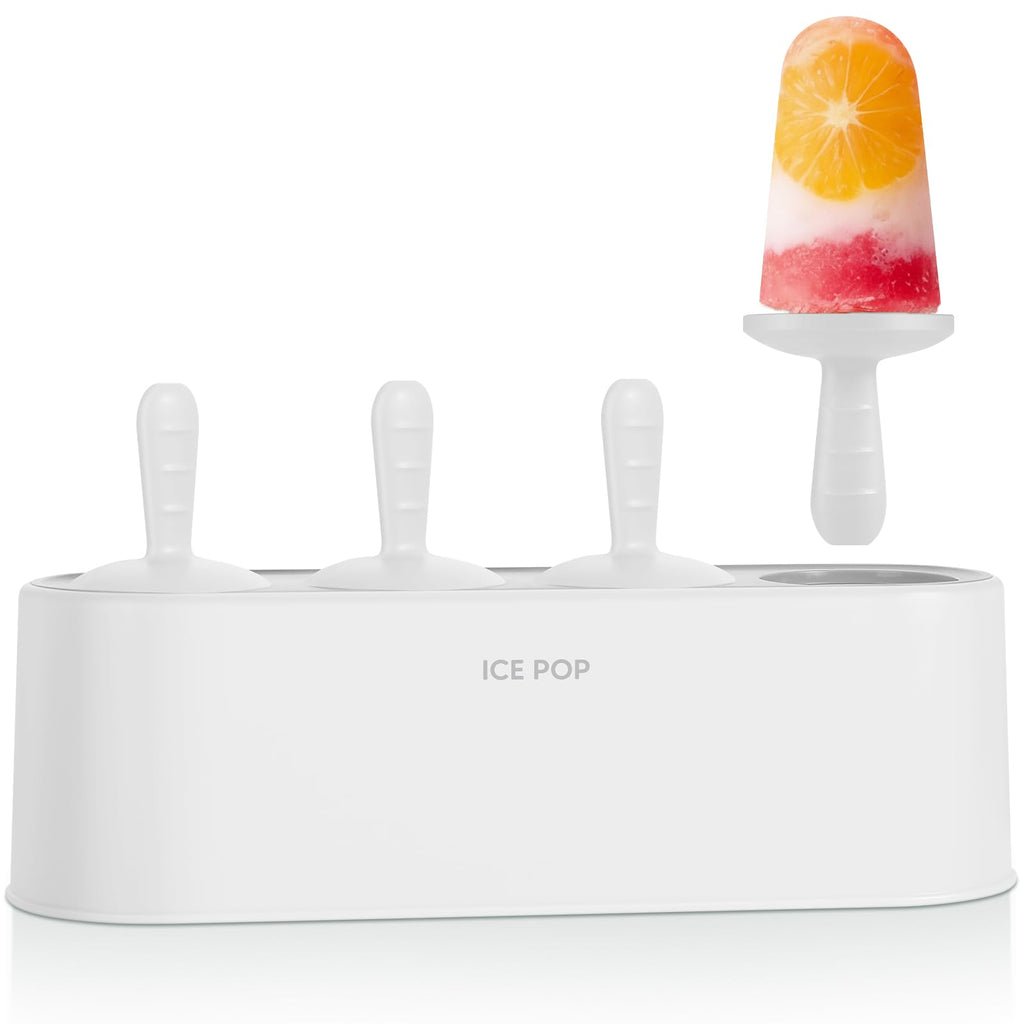 WYOK Popsicle Molds 4-Cavity Silicone Ice Pop Mold (White, Ice World Pops)