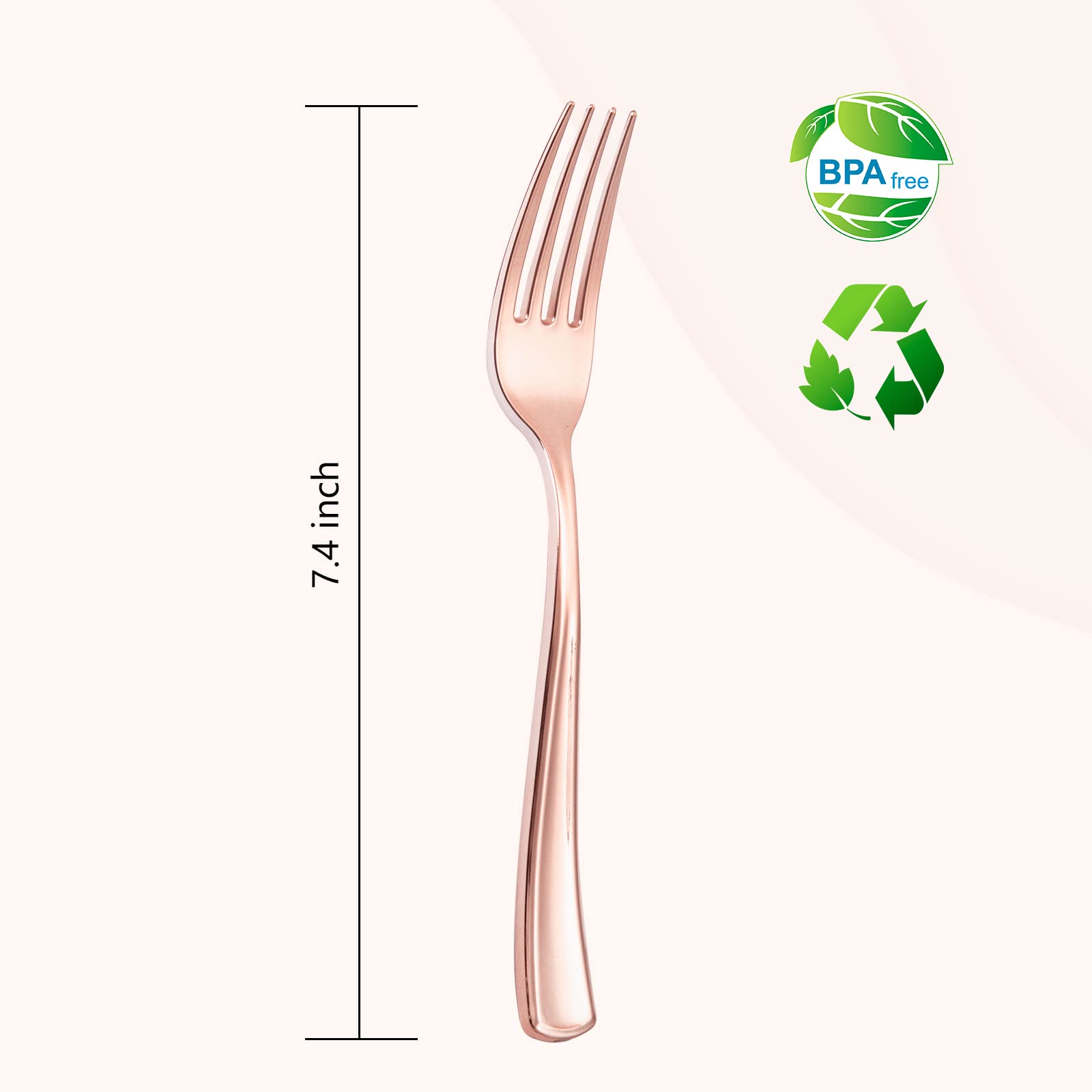 Liacere 200 Pack Rose Gold Forks Disposable - 7.4 inch Heavy Duty Plastic Forks - Heavyweight Plastic Fork - Rose Gold Silverware for Catering, Parties, Dinners, Wedding＆Mother's Day＆Valentine's Day
