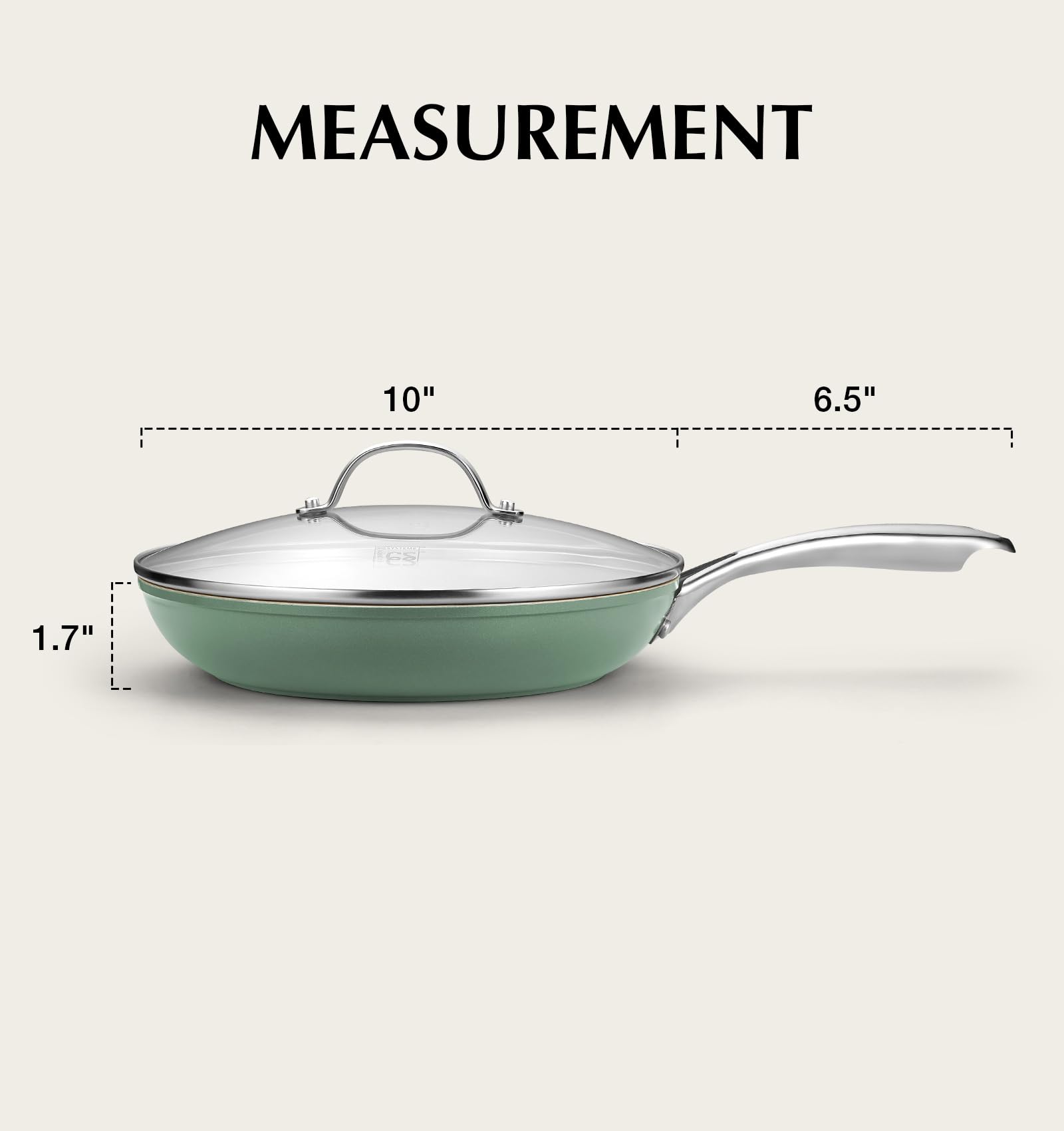 KOCH SYSTEME CS 10 Inch Ceramic Frying Pan with Lid, Non Stick Frying Pan with Stainless Steel Handle, Ceramic Skillet for Cooking, Induction Compatible Skillet, PTFE & PFOA Free, Oven Safe, Green