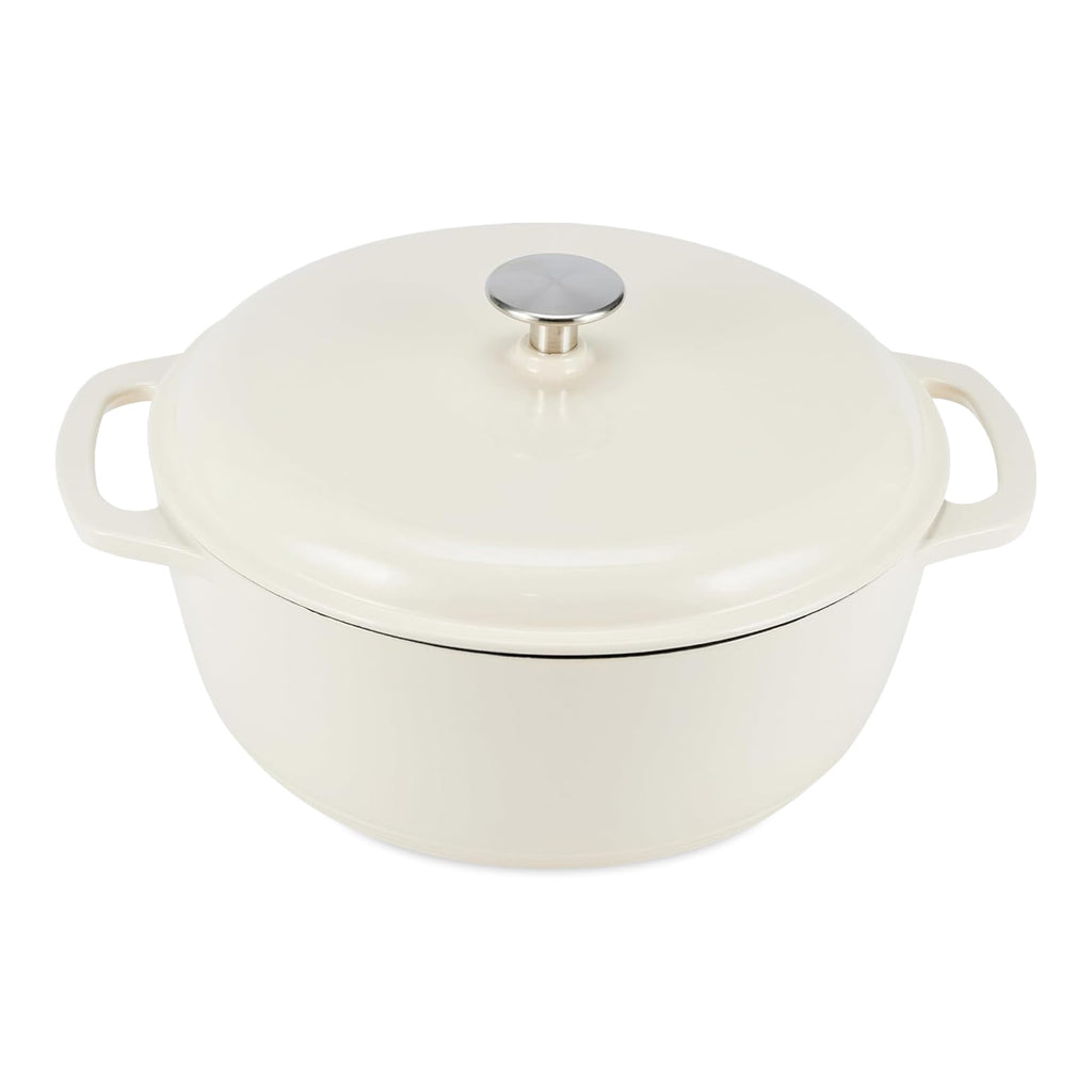 Enameled Cast Iron Dutch Oven Pot with Lid, Round, Dual Handles, Heavy-Duty, Oven Safe for Stews, Roasting, Baking, 6-Quart, Red