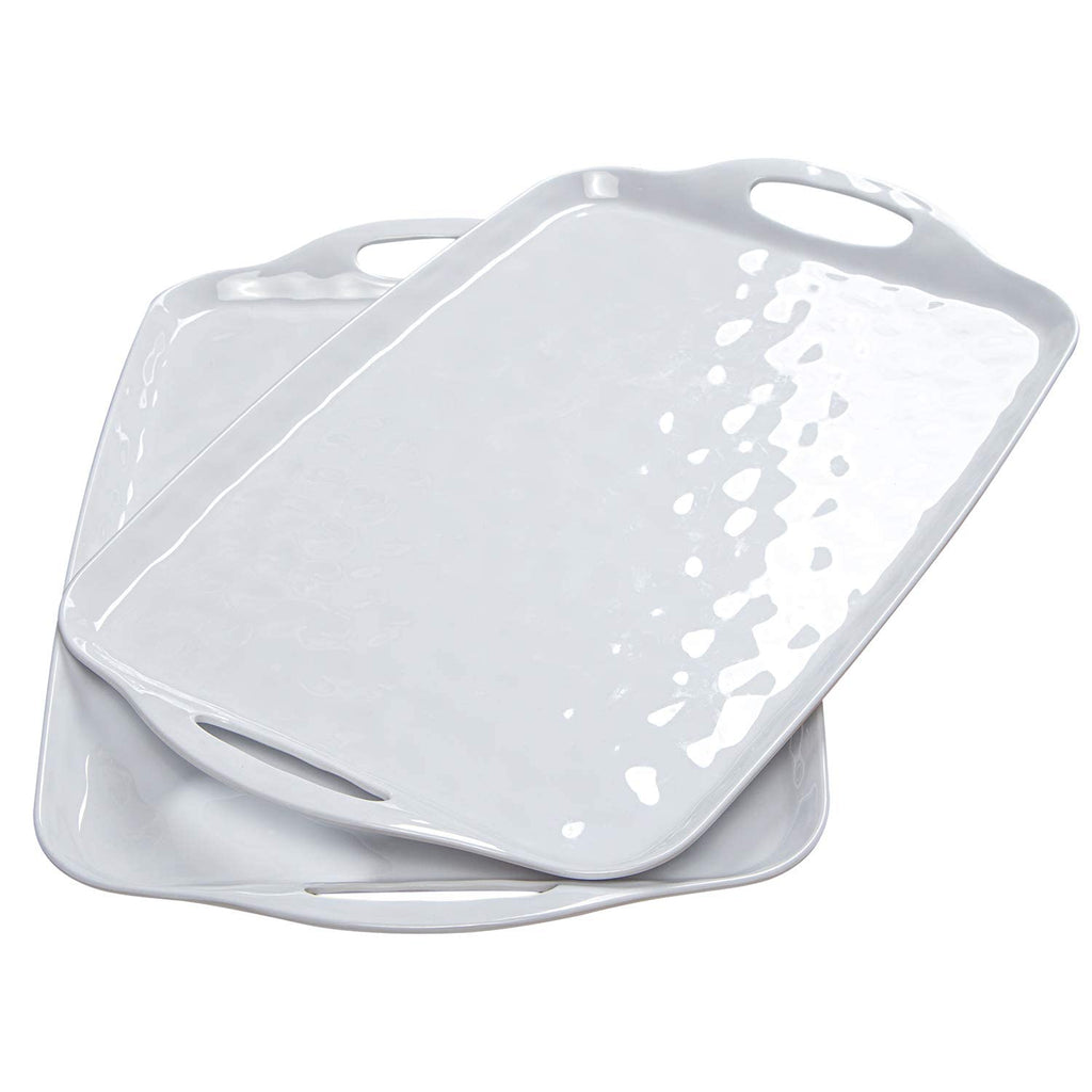 TP Melamine Serving Trays with Handles, 17” x 12”, Set of 2, Pure White