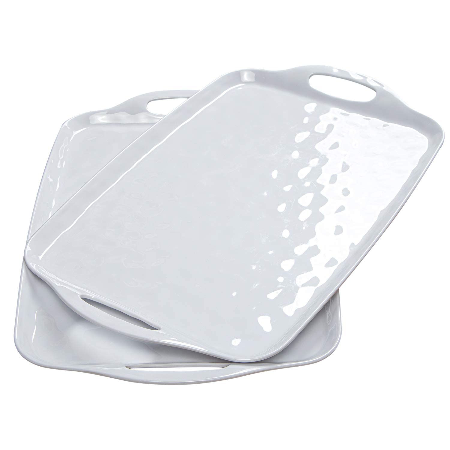 TP Melamine Serving Trays with Handles, 17” x 12”, Set of 2, Pure White