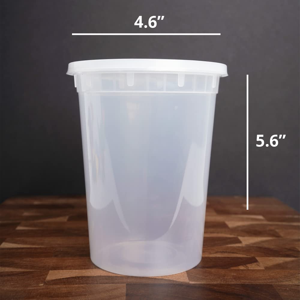 TIYA Food Containers - 32oz Bulk 240 Pack with Lids - Plastic Food Storage to-Go Containers - Reusable Microwavable Dishwasher Safe Cups - Airtight Leak Proof for Soups & Meal Prep
