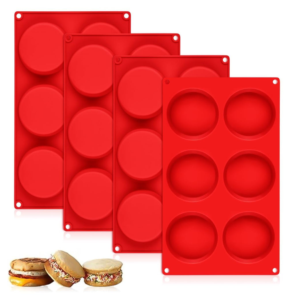 CAKETIME Muffin Top Pan, Silicone Egg Molds for Breakfast Sandwiches 3 Inch Round Silicone Baking Molds for Baking English Muffins, Whoopie Pies, Corn Bread, Egg Bites, Cookie, Tarts 3 Pack