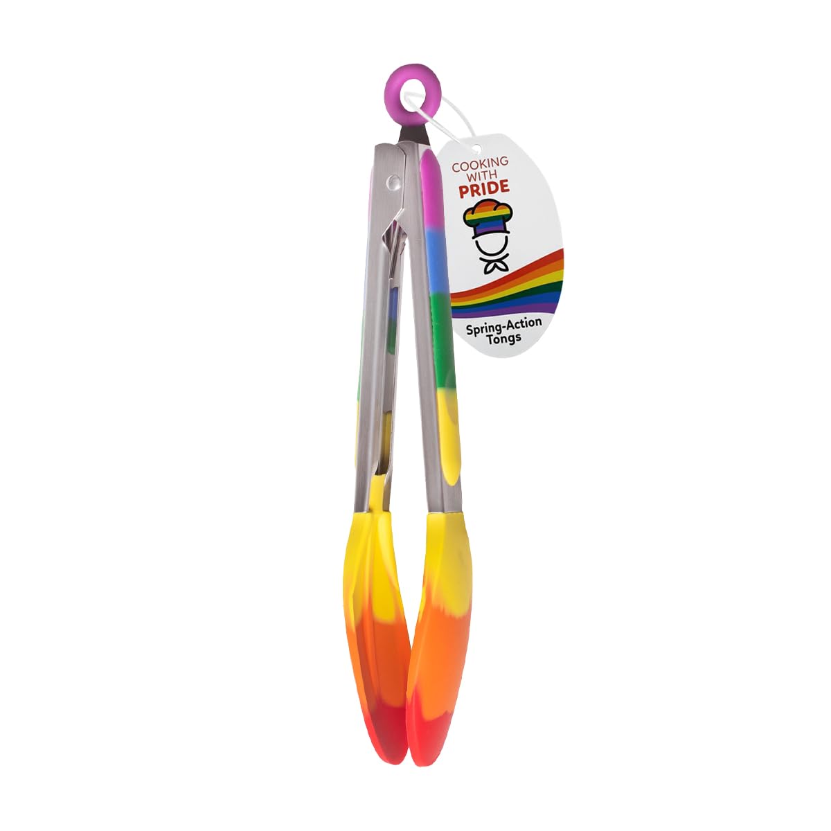 Cooking With Pride Non-Stick Spring-Action Locking Tongs, Heat-Safe Silicone With Zinc-Plated Iron, 10.25-Inch
