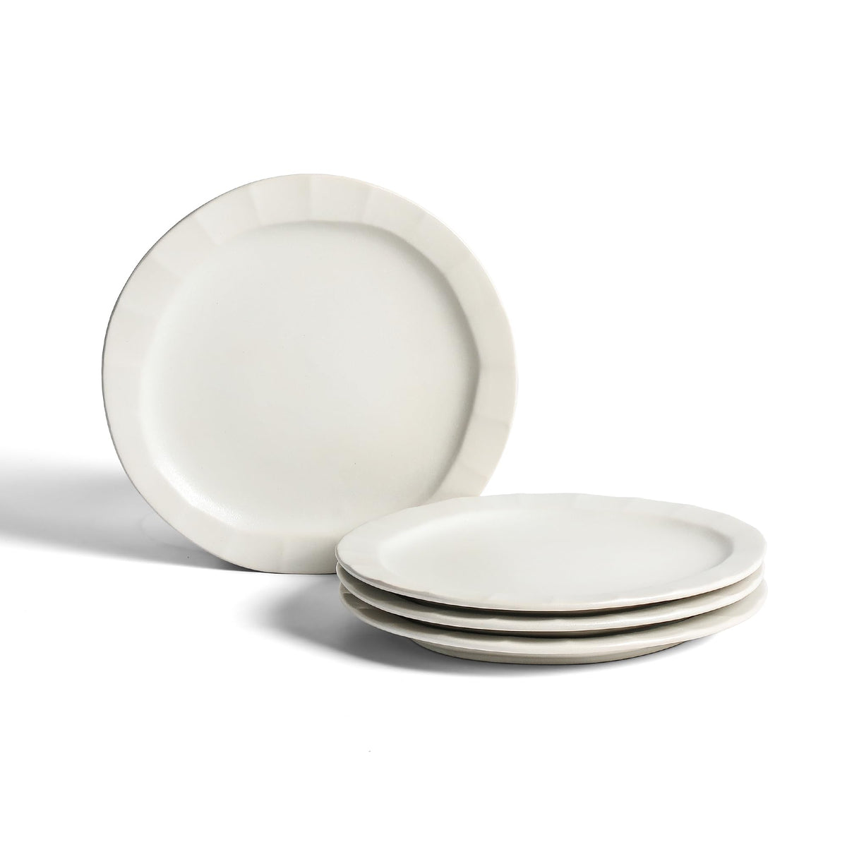 Stone Lain Oasis Stoneware Plate Dish Set, 4-Piece Dinner Plates - Ceramic Serving Dishes for 4 People - Microwave & Dishwasher Safe, White