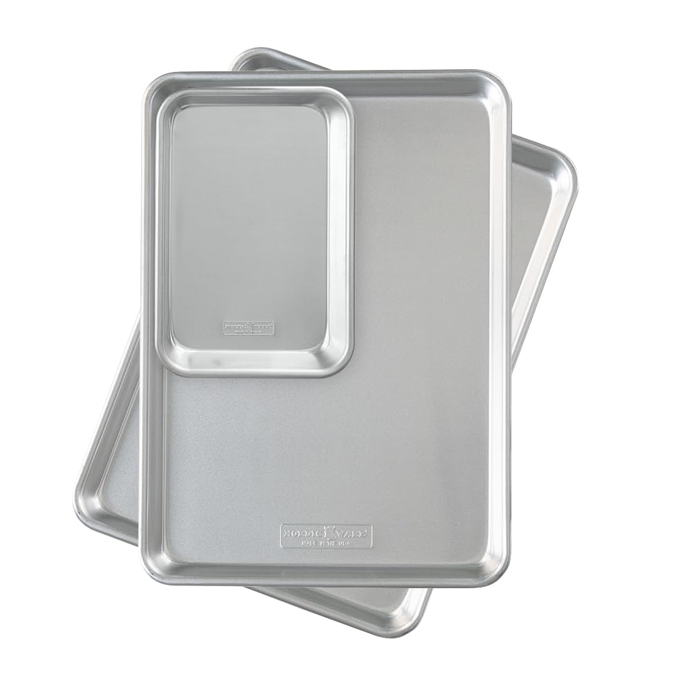 Nordic Ware Naturals Half Sheet Set - USA Made Aluminum Commercial Quality Sheet Pan for Baking or Roasting, Encapsulated Galvanized Steel Rim Prevents Warping, 2pk Half + 1/8 Sheet