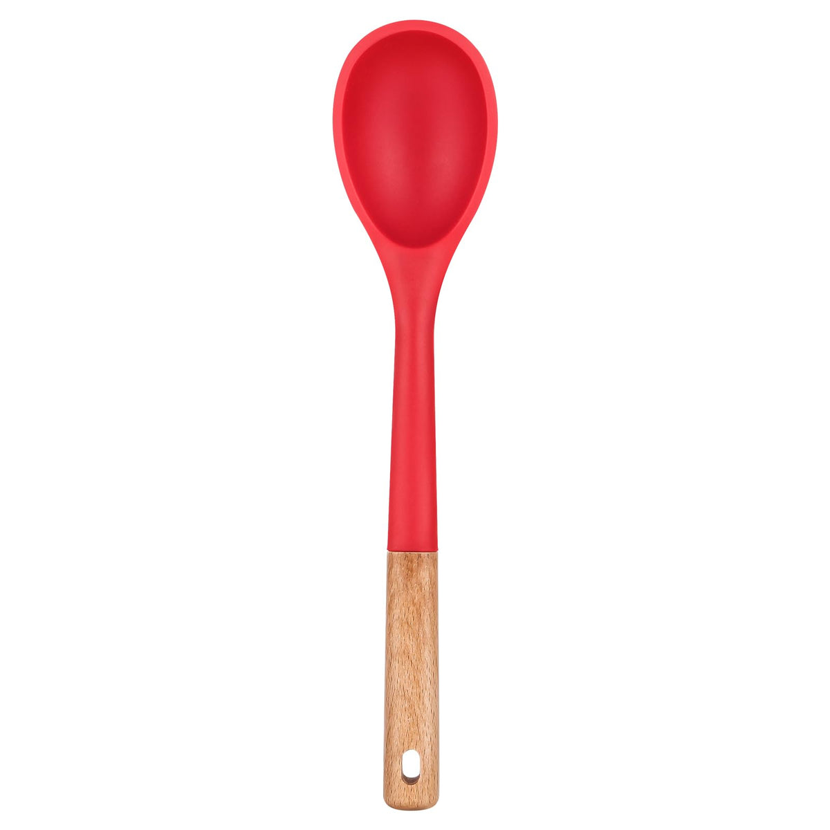Badiano Large Silicone Cooking Spoons, Nonstick Solid Wooden Handle,13.2in