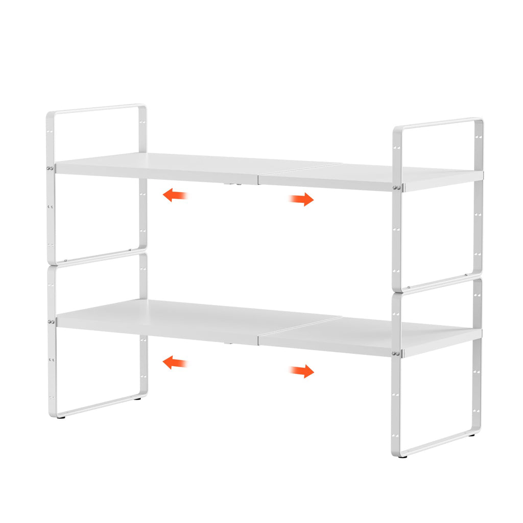 jkxoo 2Pcs Expandable Cabinet Shelf Organizers, 16.5"~27''L, White
