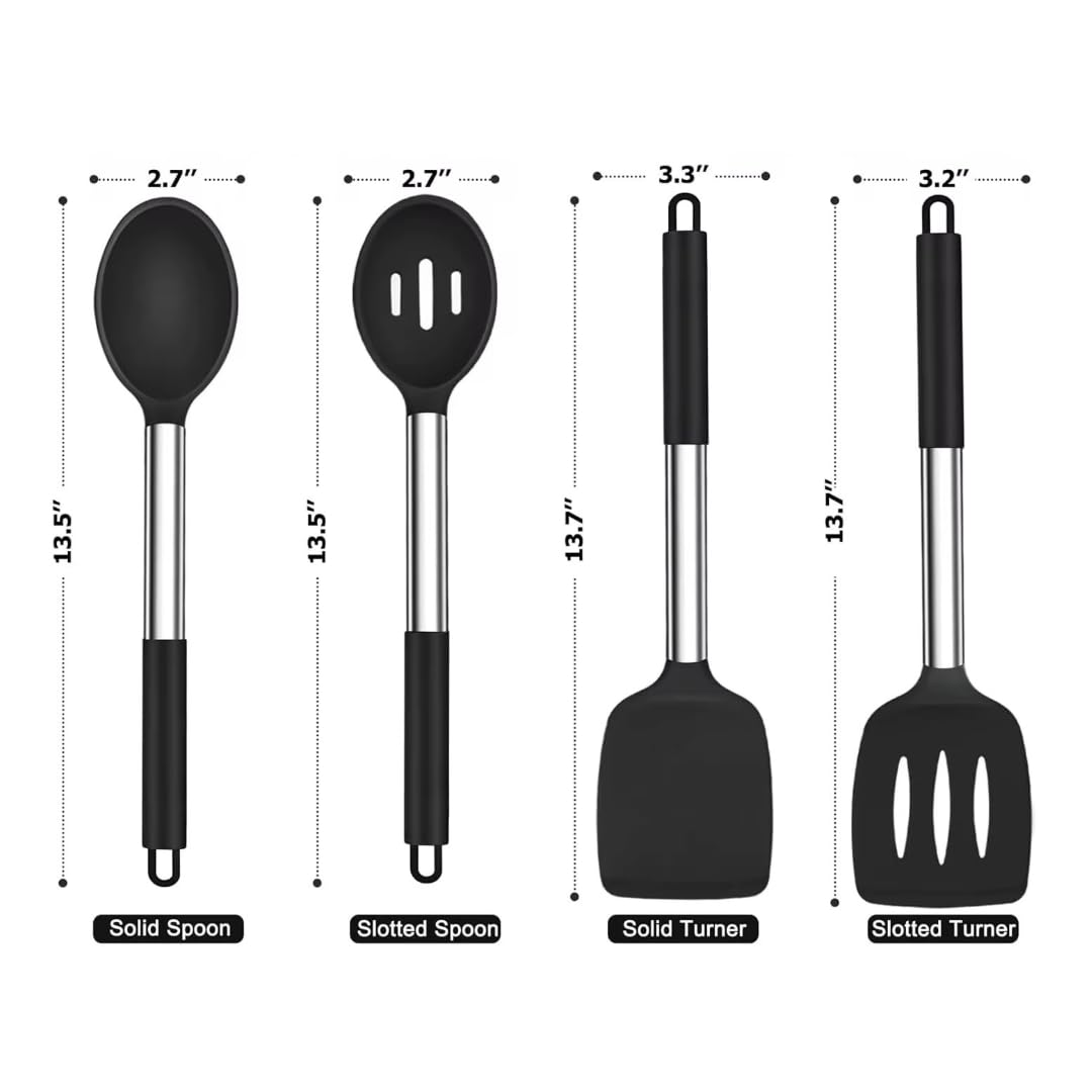 AR3T Home Essentials Silicone Pasta Fork and Ladle Spoon Set, Large Non-Stick Kitchen Utensils for Cooking, Serving