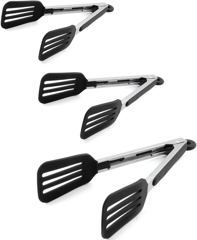 STARUBY 3 PCS Stainless Steel & Silicone Cooking Tongs Set (7", 9", 12")