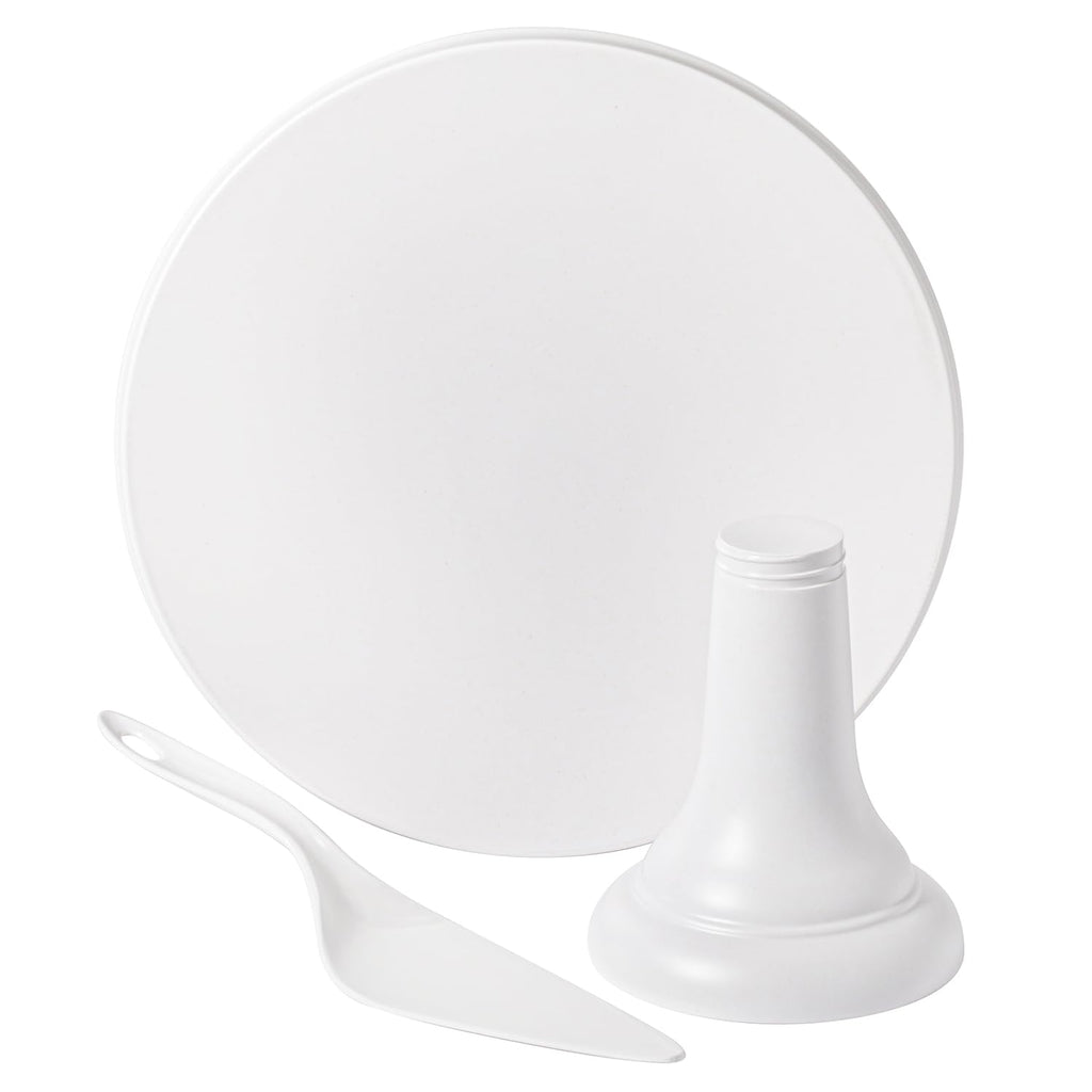 JOYMAY 9.6 Inch Bamboo Fiber Cake Stand, Round Cake Holder, Cake Plate with Detachable Base, Dessert Table Display Set, Cake Decorating for Birthday Party Baking Gifts for 6inch, 8inch Cakes (White)