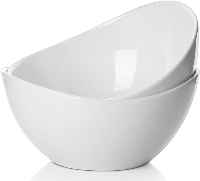 Porcelain Large Serving Bowl Set (9 inch),48 Oz Big Salad bowls, Large Serving Dishes for Entertaining, Party Dinner,Side Dishes, Oval Shape, Microwave & Dishwasher Safe,Set of 2, White