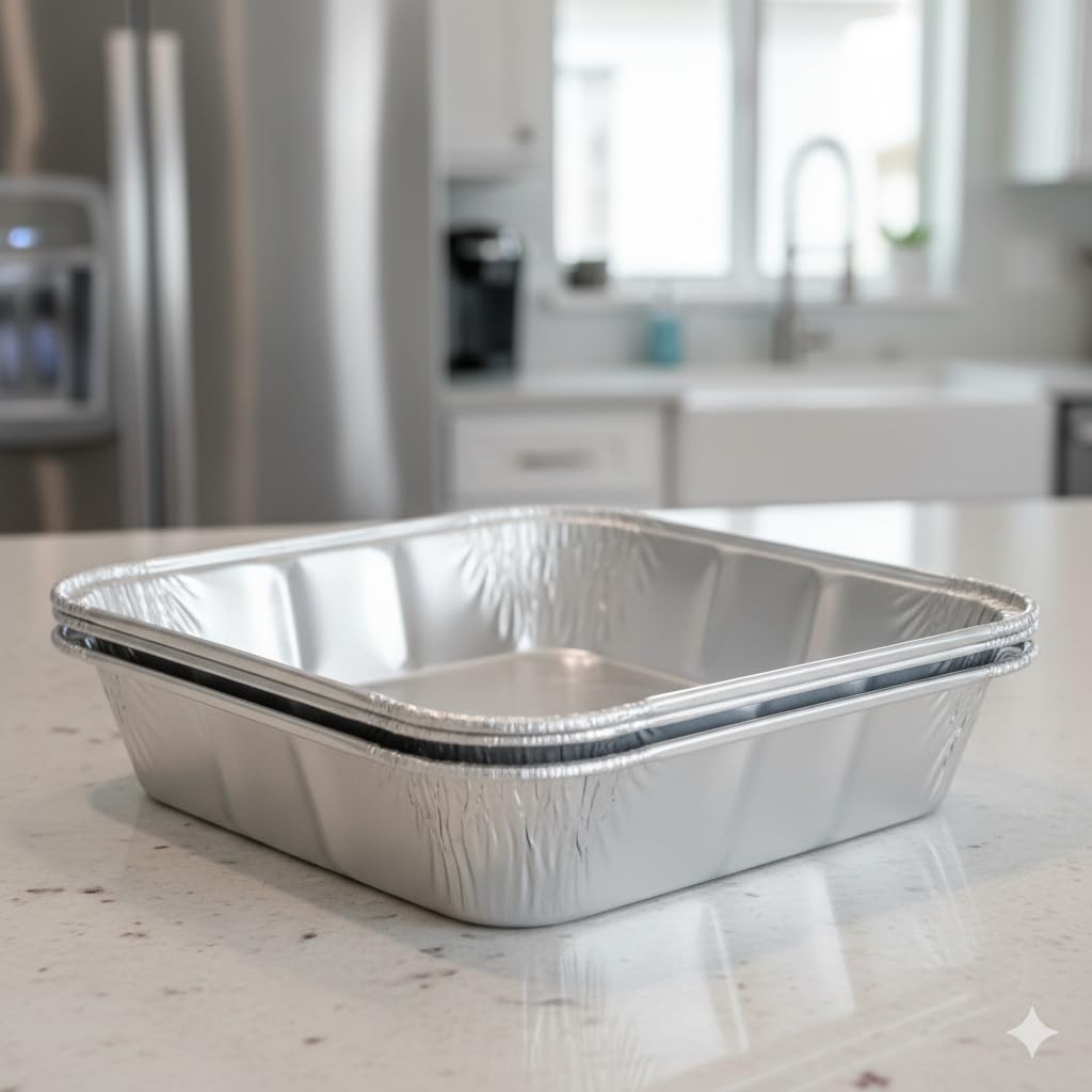 Pack of 30 Extra-Thick Disposable Aluminum Baking Pans | Standard Size 9” x 9” Recyclable Square Cooking Tins | Portable Food Containers | Superior Heat Conductivity | 2” High Walls to Prevent Spills