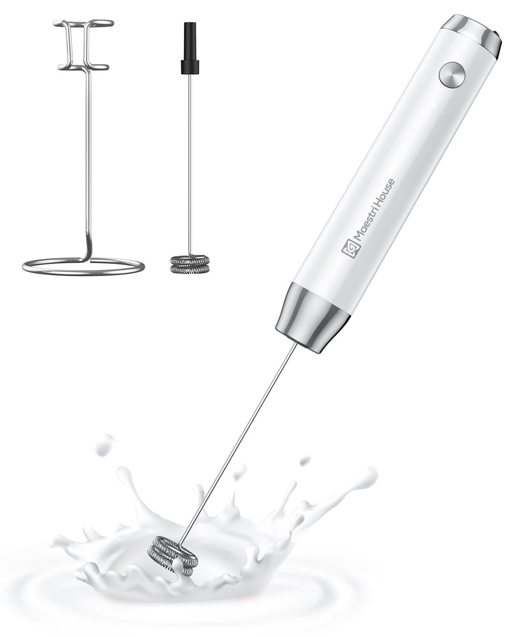 Maestri House LunaFro Rechargeable Milk Frother,Stand & 2 Detachable Whisks