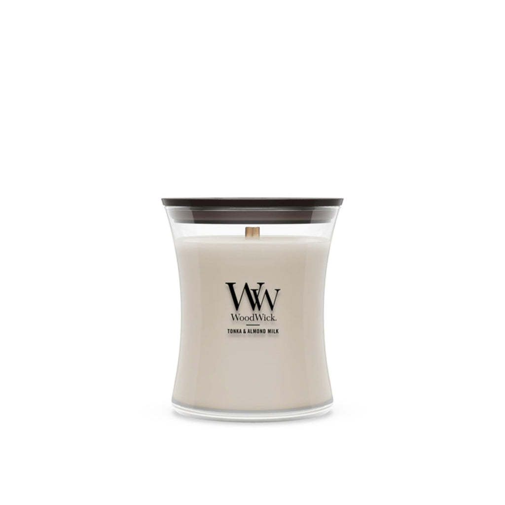 WoodWick Tonka & Almond Milk Scented Candle, Crackling Wick, 9.7oz
