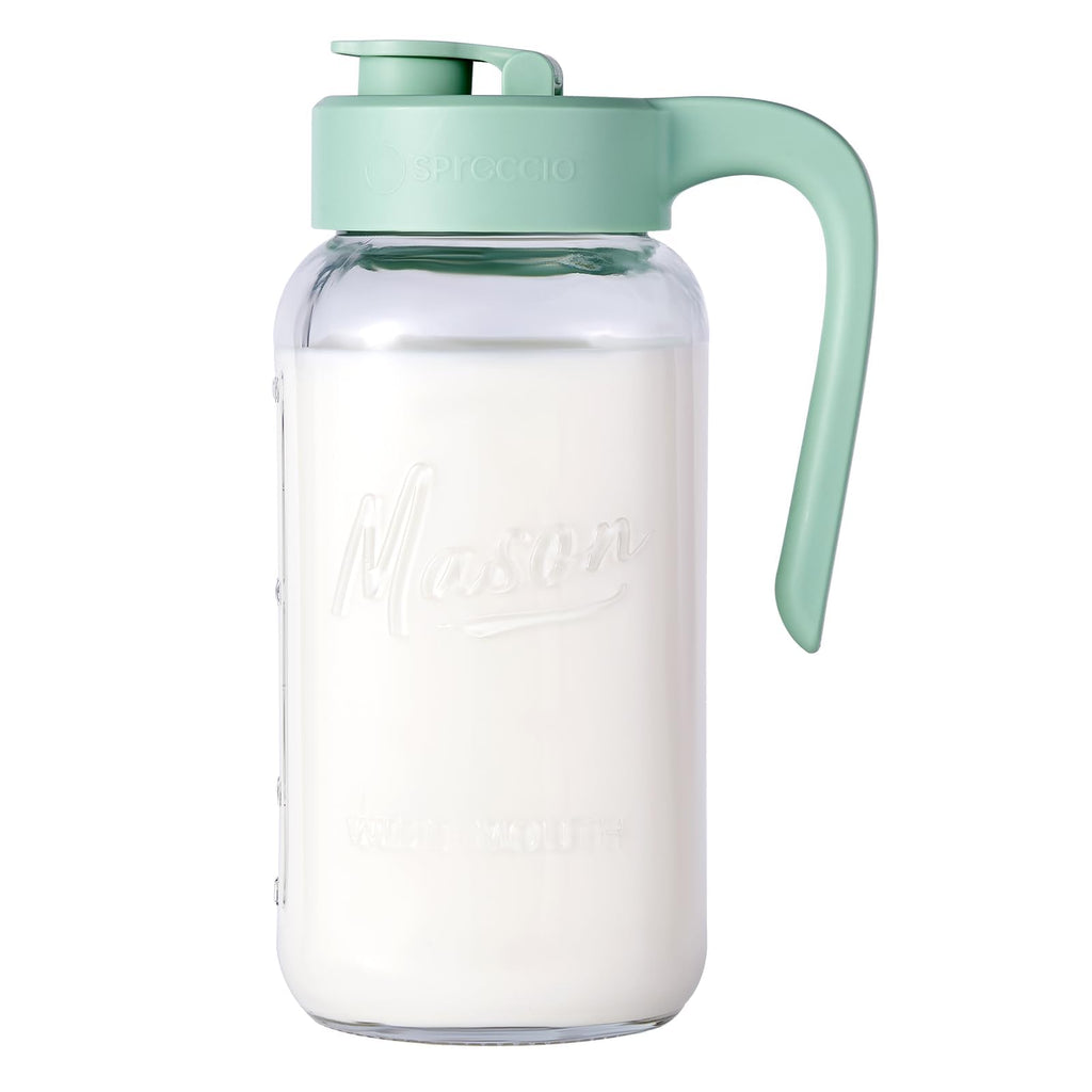 Spreccio Mason Jar Pitcher, 2 pcs 64 oz (2 quart), Glass Pitcher with Lid