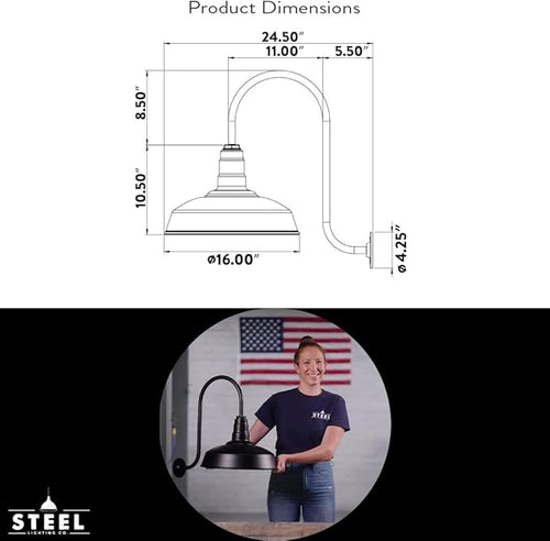 16" Gooseneck Barn Light Outdoor | Farmhouse Exterior | Navy Blue/Brass