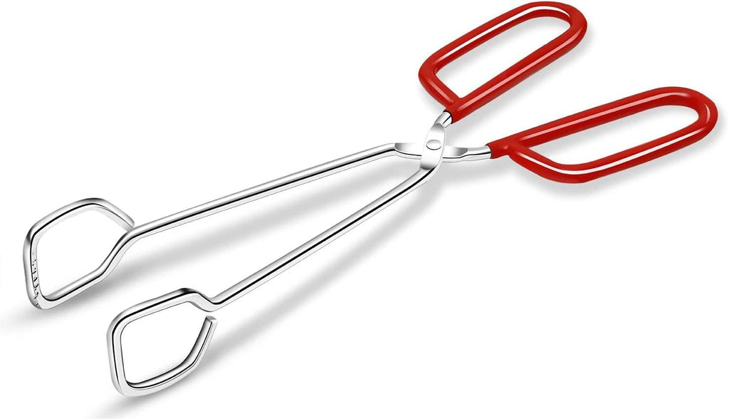 Hiash 10-Inch Heavy Duty Stainless Steel Kitchen Tongs - Non-Slip Comfortable Red Grip, Scissor Design, Heat Resistant for BBQ and Cooking, Set of 2