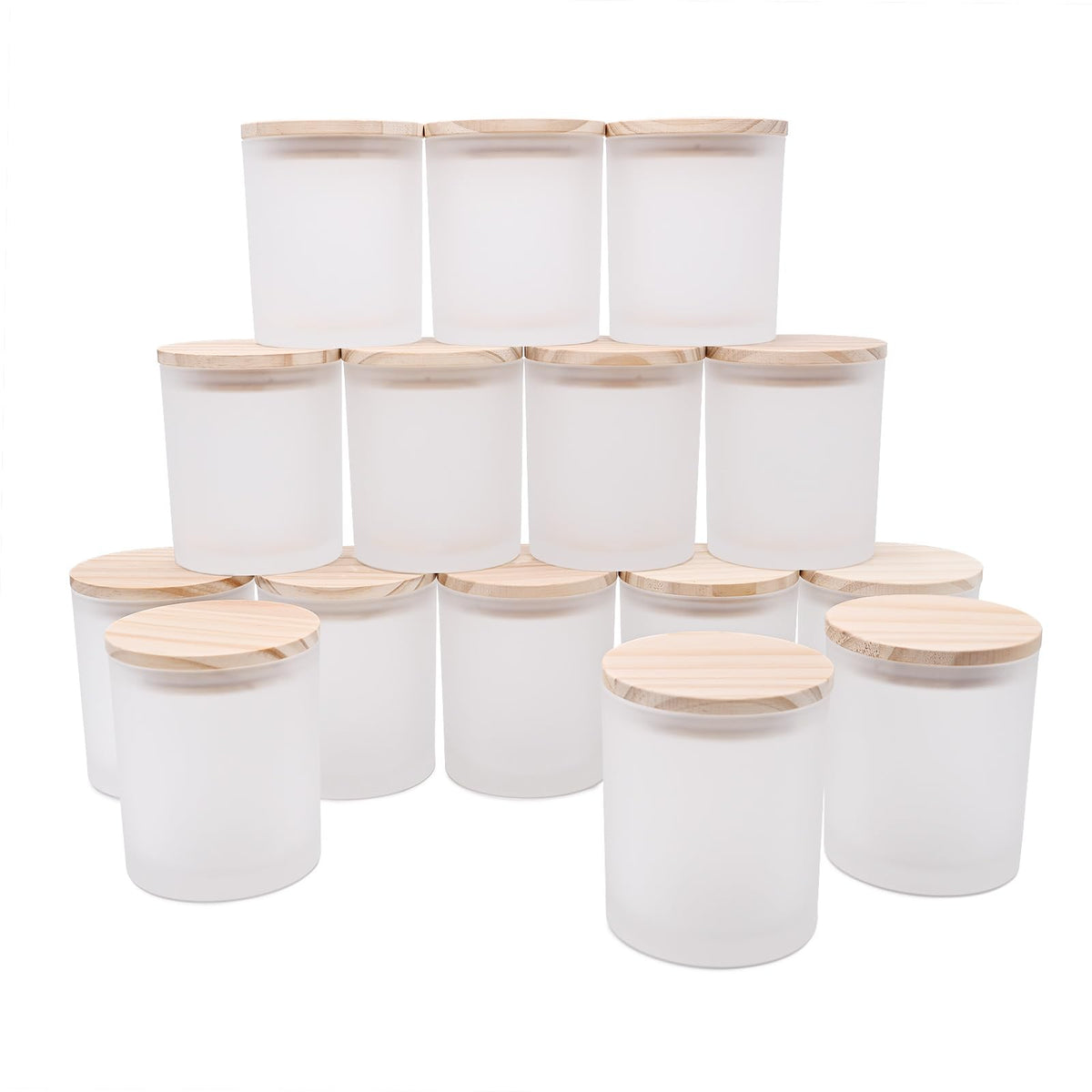 SHOWIN 10 OZ Thick Candle Jars for Making Candles 15 Pcs, Empty Jars with Wood Lids for Candle Making, Sample Container, Frosted Grey