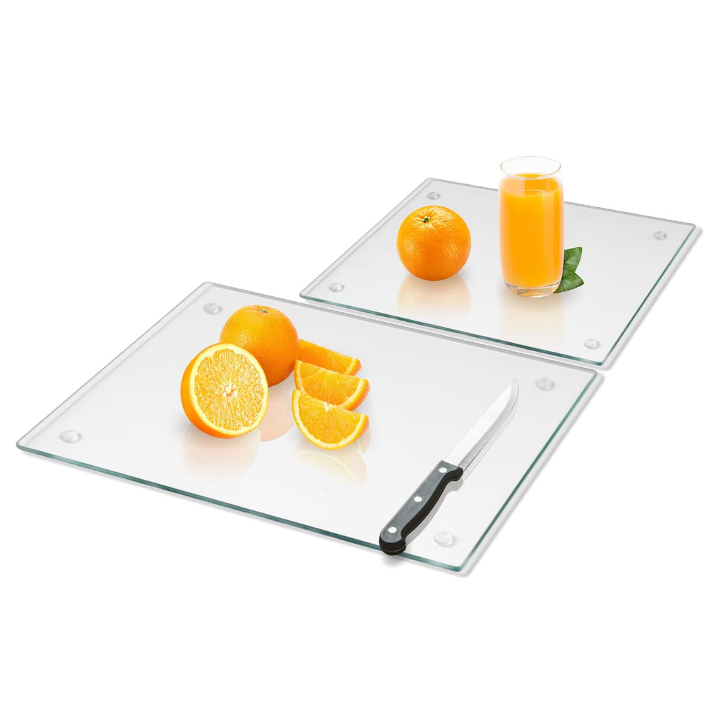 Mymonfif Tempered Glass Cutting Board for Kitchen, Clear Glass Board for Countertop, with Non-Slip Feet, Heat Resistant, Large Size 12x16" 2Pcs, Small Size 12x8" 2Pcs